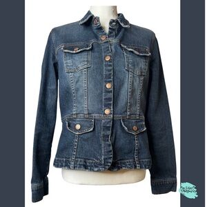 Old Navy Blue Jean Jacket Fitted Tailored Style with Distressing Sz Large